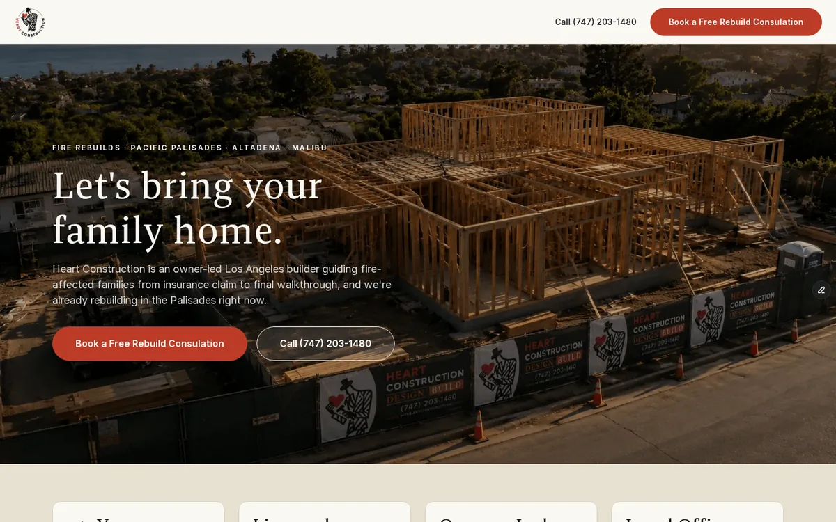 Heart Construction case study website section 1