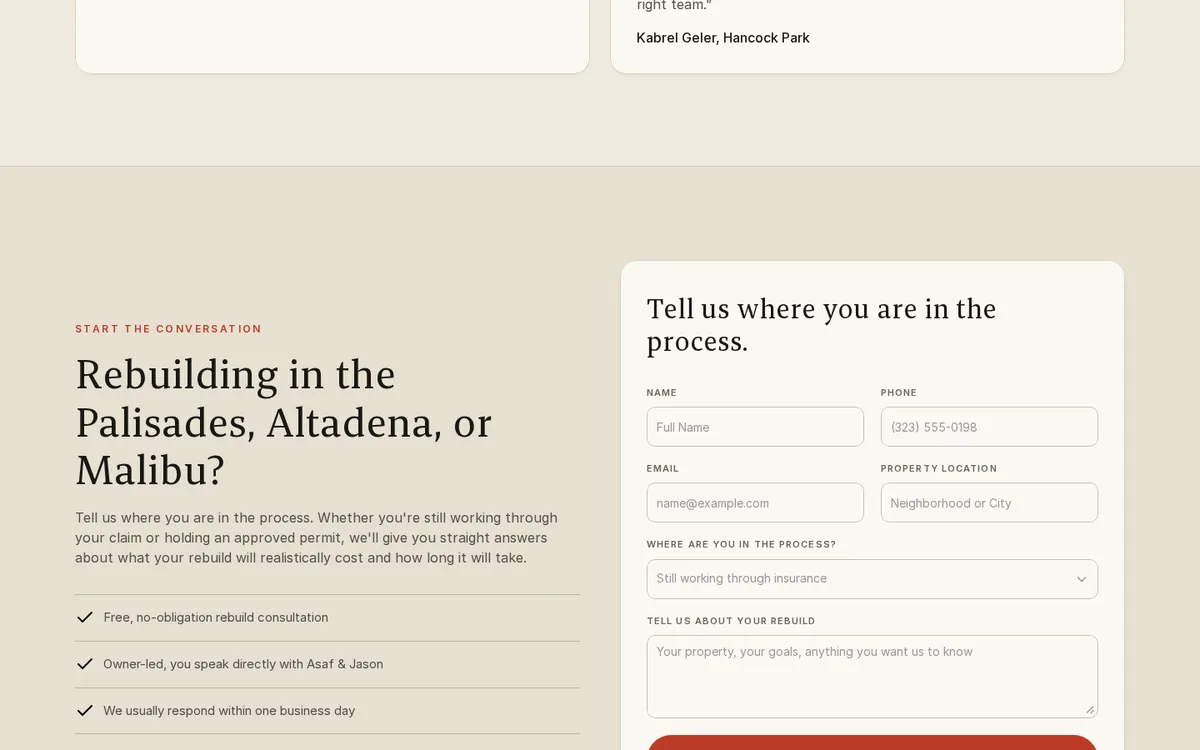 Heart Construction case study website section 3