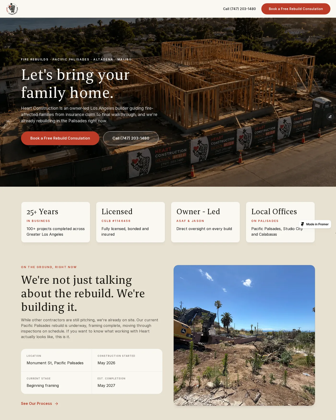 Website design for Heart Construction — Fire Rebuilds, Los Angeles